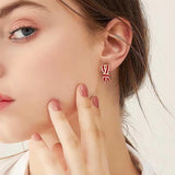 925 Silver Bow Knot Stud Earrings Red CZ Rose Plated Women's Jewelry Gift