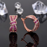 925 Silver Bow Knot Stud Earrings Red CZ Rose Plated Women's Jewelry Gift