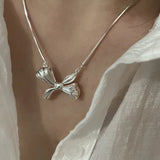 925 Silver Bow Lace Choker Necklace Women Fine Jewelry