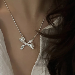 925 Silver Bow Lace Choker Necklace Women Fine Jewelry