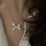 925 Silver Bow Lace Choker Necklace Women Fine Jewelry