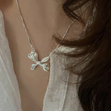 925 Silver Bow Lace Choker Necklace Women Fine Jewelry