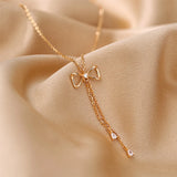 925 Silver Bow Necklace Tassel Flash Diamond Sweet Pendant