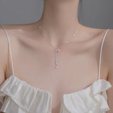 925 Silver Bow Necklace Tassel Flash Diamond Sweet Pendant