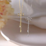 925 Silver Bow Necklace Tassel Flash Diamond Sweet Pendant