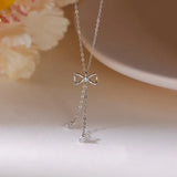 925 Silver Bow Necklace Tassel Flash Diamond Sweet Pendant