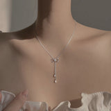 925 Silver Bow Necklace Tassel Flash Diamond Sweet Pendant
