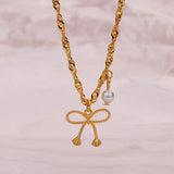 925 Silver Bow Necklace Sparkling Water Wave Chain Jewelry