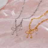 925 Silver Bow Necklace Sparkling Water Wave Chain Jewelry
