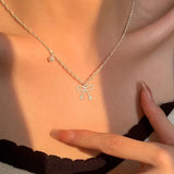 925 Silver Bow Necklace Sparkling Water Wave Chain Jewelry