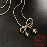 925 Silver Bow-knot Pendant Sweater Necklace Women Girl Clavicle Chain Charm