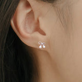 925 Silver Bowknot Pearl Stud Earrings for Women Classic Hollow Earring
