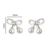 925 Silver Bowknot Pearl Stud Earrings for Women Classic Hollow Earring