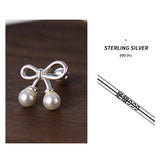 925 Silver Bowknot Pearl Stud Earrings for Women Classic Hollow Earring