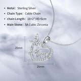 925 Silver Bowknot Mom Heart Zircon Pendant Women Necklace