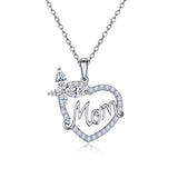 925 Silver Bowknot Mom Heart Zircon Pendant Necklace