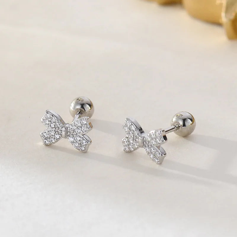 925 Silver Sparkling Zircon Stud Earrings Small Style Women Jewelry