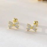 925 Silver Sparkling Zircon Stud Earrings Small Style Women Jewelry