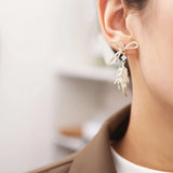 925 Silver Bowknot Tassel Earrings CZ Studs Wedding Gift