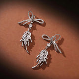 925 Silver Bowknot Tassel Earrings CZ Studs Wedding Gift