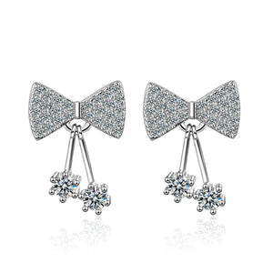 925 Silver Bow Zircon Stud Earrings Jewelry Women