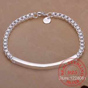 925 Silver Box Chain Bracelet Minimalist Female Bracelets for Women