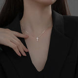 925 Silver Box Chain Glossy Cross Pendant Necklaces For Women
