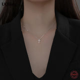 925 Silver Box Chain Glossy Cross Pendant Necklaces For Women
