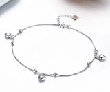 925 Silver Box Chain Peach Heart Charms Anklet for Women