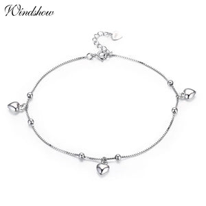 925 Silver Box Chain Peach Heart Charms Anklet for Women