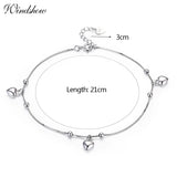 925 Silver Box Chain Peach Heart Charms Anklet for Women