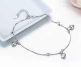925 Silver Box Chain Peach Heart Charms Anklet for Women