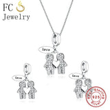 925 Silver Family Hands Pendant Necklace
