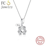 925 Silver Family Hands Pendant Necklace