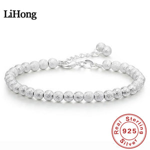 925 Silver Bracelet Frosted Bead 5MM Women's Charm Jewelry