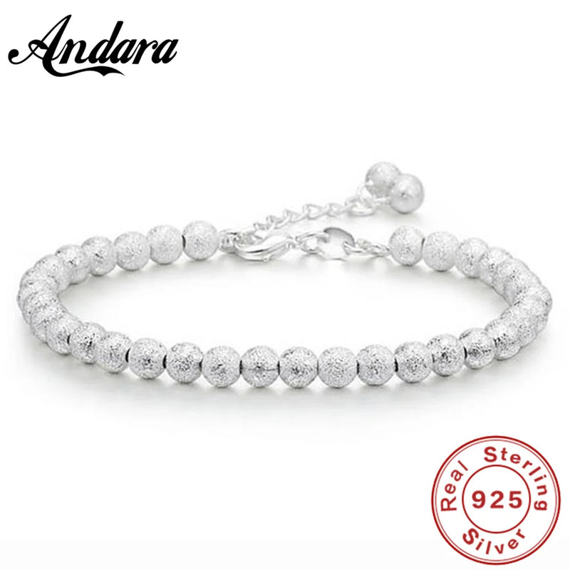 925 Silver Bead Frosted Bracelet for Women