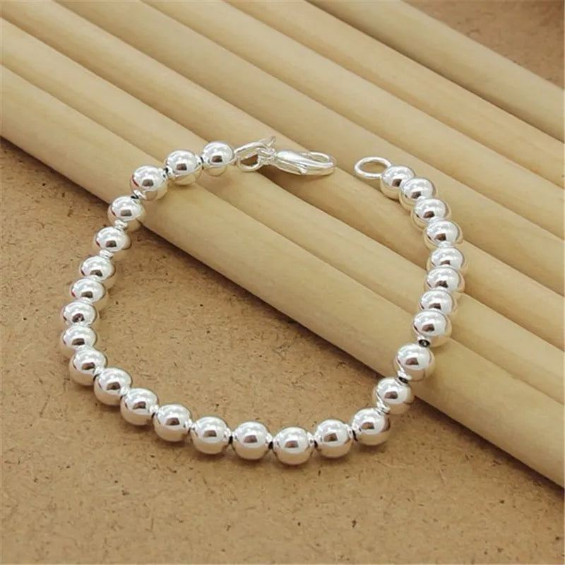 925 Silver Bead Bracelet Charm Jewelry Gift
