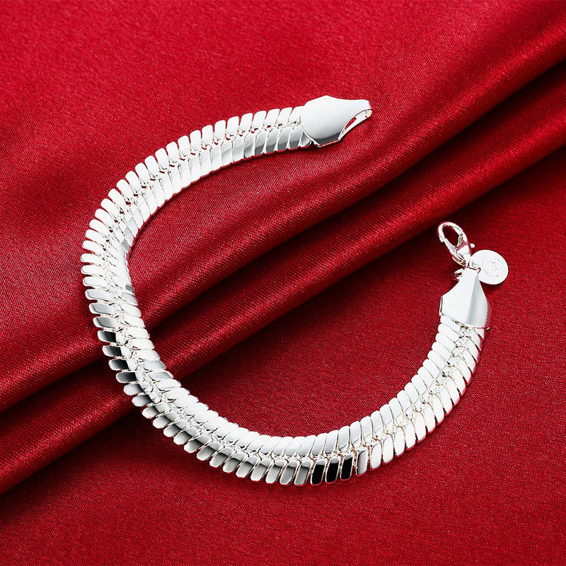 925 Silver Bracelet 8in 10mm Side Snake Chain Men Women Party Gift