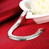 925 Silver Bracelet 8in 10mm Side Snake Chain Men Women Party Gift