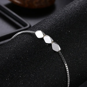925 Silver Bracelet 8 Inches 3 Beads Charm Wedding Party Jewelry