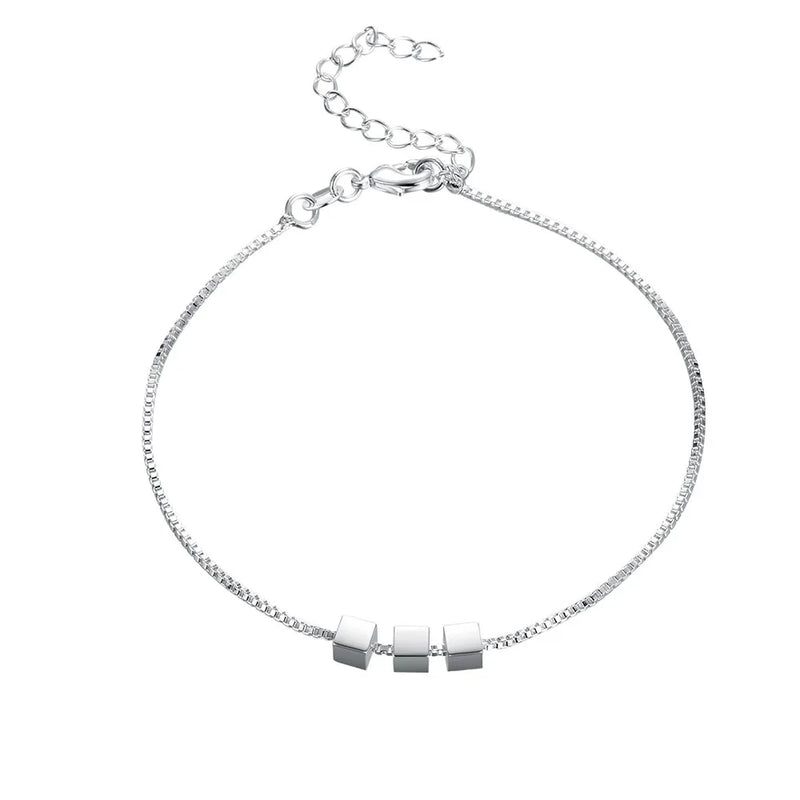 925 Sterling Silver Bracelet 8 Inches 3 Square Bracelet Women