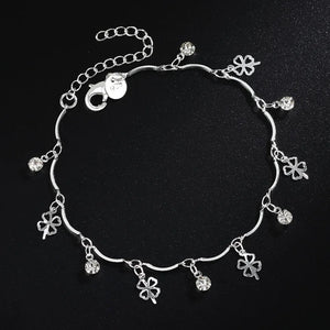 925 Sterling Silver Clover Zircon Bracelet 8 Inches