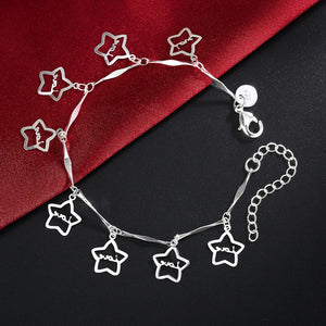 925 Silver Star Bracelet 8 Inches Women's Charm Wedding Party Jewelry
