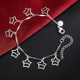 925 Silver Star Bracelet 8 Inches Women's Charm Wedding Party Jewelry