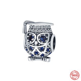 925 Silver Bracelet Owl Charm Zircon Beads Dangle Gift