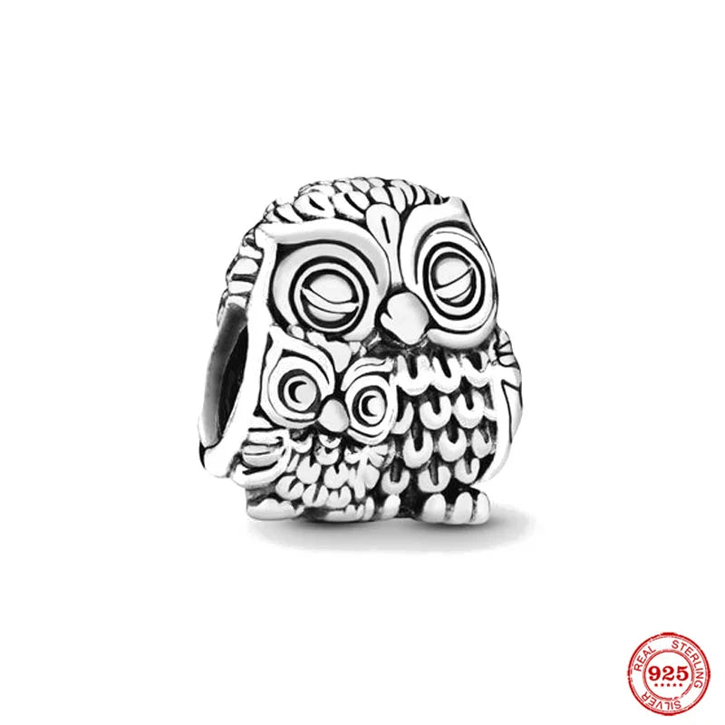 925 Silver Bracelet Owl Charm Zircon Beads Dangle Gift