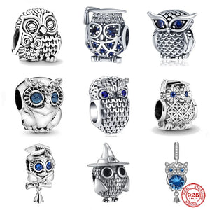 925 Silver Bracelet Owl Charm Zircon Beads Dangle Gift
