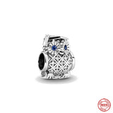 925 Silver Bracelet Owl Charm Zircon Beads Dangle Gift