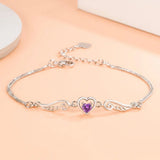 925 Silver Angel Lover Zircon Amethyst Bracelet Woman Engagement Wedding Gift