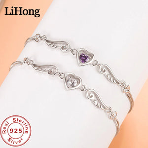 925 Silver Angel Lover Zircon Amethyst Bracelet Woman Engagement Wedding Gift